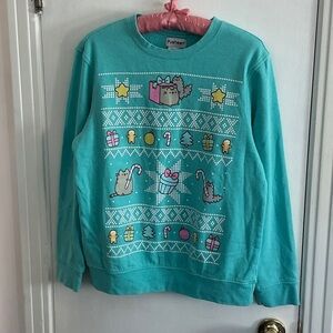 Pusheen Teal Festive Christmas Sweatshirt XS